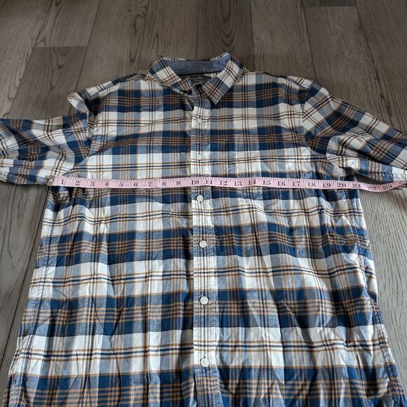 L.L. Bean Signature Mens Brown Navy Plaid Button Up Shirt Size Large - Picture 6 of 7